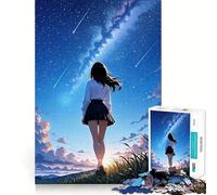 Anime Girl Gazing at Starry Sky Jigsaw for Adults1000 Pieces Brain Focus Game Precision Cut Smooth Edges Amusing Challenge for Waiting Time (38x52cm)