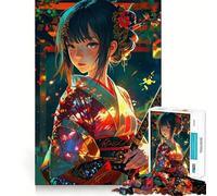Anime Girl Geisha Samurai Japan 1000-piece Jigsaw Puzzles Brain Focus Game Expert Cutting Craftsmanship Fascinating Hobby for Idle Moments (50x75cm)