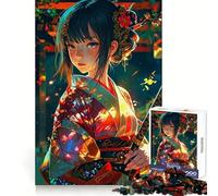 Anime Girl Geisha Samurai Japan 1000 Piece Jigsaw Puzzles for Adults Jigsaw Mental Sharpness Quiet Enjoyment Smooth Edges Heartfelt Gift (38x52cm)