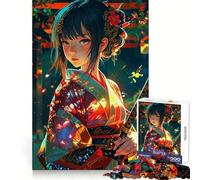 Anime Girl Geisha Samurai Japan Jigsaw 1000 Pieces for Adults Cognitive Recall Peaceful Escape Sharp Cut Seasonal Gift (50x75cm)