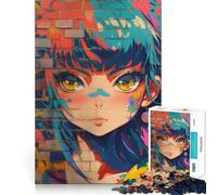 Anime Girl Graffiti Art Adults 1000 Pieces Puzzle Mental Fun Game Advanced Laser Cutting Tech Amusing Challenge for Waiting Time (50x75cm)