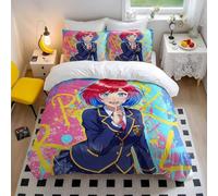 Anime Girl Graffiti Duvet Cover Double, Red Hair Blue Eyes Bedding Set, Microfiber Bedding Single Size for Teen Girls Bedroom Decor (style4,King240x220cm+50x75cm*2)