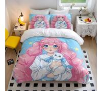 Anime Girl Graffiti Duvet Cover Double, Red Hair Blue Eyes Bedding Set, Microfiber Bedding Single Size for Teen Girls Bedroom Decor (style2,King240x220cm+50x75cm*2)