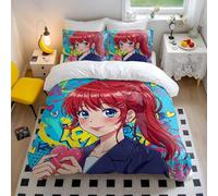 Anime Girl Graffiti Duvet Cover Double, Red Hair Blue Eyes Bedding Set, Microfiber Bedding Single Size for Teen Girls Bedroom Decor (style1,King 240x220cm+65x65cm*2)