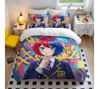Anime Girl Graffiti Duvet Cover Double, Red Hair Blue Eyes Bedding Set, Microfiber Bedding Single Size for Teen Girls Bedroom Decor (style3,King240x220cm+50x75cm*2)