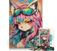 Anime Girl Graffiti Jigsaw Puzzle 1000 Pieces Mental Focus Game Precision Cut Smooth Edges Absorbing Activity for Quiet Nights (38x26cm)