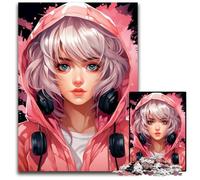 Anime Girl Hoodie Puzzles 1000 Pieces for Adults Wooden Jigsaw Puzzles for Adults Perfect DIY Artwork 1000 PCS(75x50cm)
