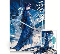 Anime Girl Ice Blue Ninja Jigsaw for Adults1000 Pieces Brain Focus Game Precision Cut Smooth Edges Amusing Challenge for Waiting Time (38x52cm)