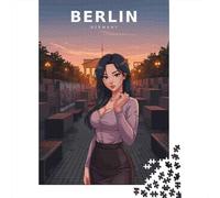 Anime Girl in Berlin Jigsaw Puzzle 1000 Pieces, Romantic City Break Scene, 1000 Pieces for Adults, Travel Gift for Adults, Weekend Hobby, Gift Idea, 52x38cm/1000pcs