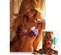 Anime Girl in Bikini Jigsaw Puzzles 1000 Pieces Focus Boost Fun Laser Cut for Flawless Fit Bonding Activity for Loved Ones (38x26cm)