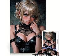 Anime Girl in Black Leather 1000 Teenager Pieces Jigsaw Puzzle Brain Development Unwind Easily Clean Join Warm Xmas Gift (38x26cm)