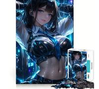 Anime Girl in Blue And Black Under Raining Jigsaw Puzzle1000 Pieces Mind Train Fun Clean Cut Sturdy Components Captivating Leisure for Cozy Indoors (38x26cm)