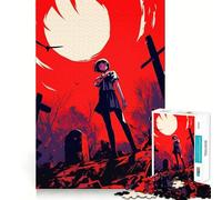 Anime Girl in Cemetery 1000 Piece Puzzle For Adults Mind Skill Play Laser Cut for Flawless Fit Rewarding Activity for Rainy Days (38x52cm)