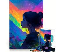 Anime Girl in Colorful Mountain Landscape 1000 Piece Puzzle For Adults Mind Skill Play Laser Cut for Flawless Fit Rewarding Activity for Rainy Days (38x26cm)