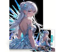 Anime Girl in Crystal Dress Jigsaw Puzzle 1000 Pieces Mental Focus Game Precision Cut Smooth Edges Absorbing Activity for Quiet Nights (38x52cm)