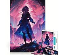Anime Girl in Fantasy Landscape 1000-piece Jigsaw Puzzles Brain Focus Game Expert Cutting Craftsmanship Fascinating Hobby for Idle Moments (38x26cm)