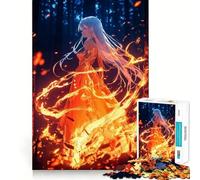 Anime Girl in Fire Jigsaw 1000 Piece Mind Skill Play Stable Fit No Shifting Parts Enjoyable Pastime for Long Weekends (38x26cm)