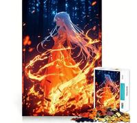 Anime Girl in Fire Jigsaw Puzzles 1000 Pieces Focus Boost Fun Laser Cut for Flawless Fit Bonding Activity for Loved Ones (50x75cm)