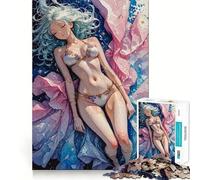 Anime Girl in Floral Bikini Jigsaw Puzzles for Adults 1000 Think Boost Game Precise Interlock Structure Easy to Learn Family Enjoyment (50x75cm)