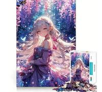 Anime Girl in Flower Garden Jigsaw Puzzle 1000 Pieces Cognitive Fun Play High Precision Die Cut Unique Gift for Stress Relief (50x75cm)