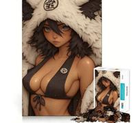 Anime Girl in Furry Hood Gaming Jigsaw Puzzle 1000 Piece Creative Skill Toy Clean Cut Sturdy Components Travel-friendly Brain Game Gift (38x52cm)