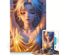 Anime Girl in Golden Dress Jigsaw Puzzle 1000 Pieces Cognitive Fun Play High Precision Die Cut Unique Gift for Stress Relief (38x26cm)