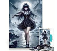 Anime Girl in Gothic Landscape Jigsaw 1000 Pieces for Teenagers Memory Train Fun Clean Seamless Connection Relaxing Indoor Group Activity (50x75cm)