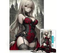 Anime Girl in Gothic Lingerie Jigsaw for Adults1000 Pieces Brain Focus Game Precision Cut Smooth Edges Amusing Challenge for Waiting Time (50x75cm)