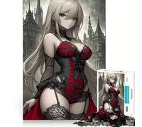 Anime Girl in Gothic Lingerie Jigsaw Puzzle 1000 Think Boost Game Tight Lock No Loose Pieces Interactive Brain Challenge for Home (38x52cm)
