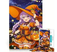 Anime Girl in Halloween Witch Costume Adult Jigsaw Puzzles1000 Pieces Brain Game Gift High Precision Die Cut Relaxing Indoor Group Activity (50x75cm)