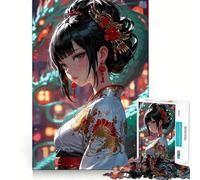 Anime Girl in Kimono 1000-piece Puzzle for Teenagers Mind Skill Fun Uniform Size Precise Pieces Relaxing Indoor Group Activity (38x26cm)