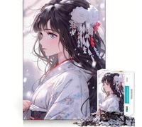 Anime Girl in Kimono 1000 Pieces Puzzles for Teenagers Mind Boost Fun High Accuracy Cutting Craft Calming Mental Break Activity (38x52cm)