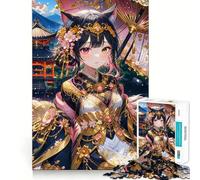 Anime Girl in Kimono Adults 1000 Piece Jigsaw Puzzle Memory Fun Game Clean Cut Sturdy Components Unique Gift for Stress Relief (38x26cm)