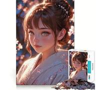 Anime Girl in Kimono︰ Blossom's Embrace Jigsaws for Adults1000 Pieces Brain Memory Game Fine Cut Premium Finishing Engaging Way to Pass Free Hours (38x26cm)