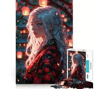 Anime Girl in Kimono︰ Enchanted Bloom 1000-piece Jigsaw Puzzles Brain Focus Game Expert Cutting Craftsmanship Fascinating Hobby for Idle Moments (38x52cm)