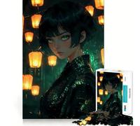 Anime Girl in Kimono ｜ Enchanted Lantern Maiden Jigsaw Puzzles 1000 Recall Fun Play Burr Free Clean Cut Pieces Portable Travel Friendly Fun Game (38x52cm)