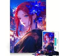 Anime Girl in Kimono Jigsaw Puzzles for Adults 1000 Mind Boost Game Uniform Size Precise Pieces Travel-friendly Brain Game Gift (38x52cm)