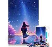 Anime Girl in Kimono Looking at Sky Jigsaw Puzzle 1000 Piece Creative Skill Toy Clean Cut Sturdy Components Travel-friendly Brain Game Gift (50x75cm)