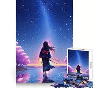 Anime Girl in Kimono Looking at Sky Jigsaw Puzzles 1000 Pieces Brain Exercise Calm Recreation Precision Cut Meaningful Gift (38x26cm)