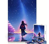 Anime Girl in Kimono Looking at Sky Puzzles for Adults 1000 Piece Cognitive Boost Leisure Activity Nice Gift (38x52cm)