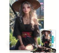 Anime Girl in Kimono Samurai Jigsaw for Teenagers1000 Pieces Mind Boost Game Firm Fit Secure Assembly Bonding Activity for Loved Ones (38x26cm)