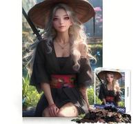 Anime Girl in Kimono Samurai Jigsaw Puzzles 1000 Pieces Cognitive Skill Gentle Pastime Solid Lock Unique Xmas Gift (38x52cm)