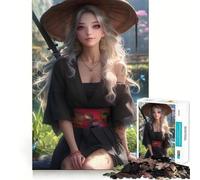Anime Girl in Kimono Samurai Jigsaws for Adults1000 Pieces Brain Memory Game Fine Cut Premium Finishing Engaging Way to Pass Free Hours (38x52cm)