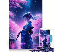 Anime Girl in Kimono with Sword Jigsaw 1000 Pieces Memory Skill Fun Smooth Edge Perfect Interlock Fun-filled Way to Fill Empty Hours (38x52cm)