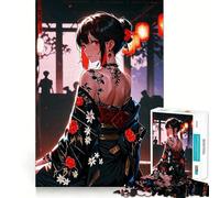 Anime Girl in Kimono with Tattoos Jigsaw Puzzles for Adults 1000 Mind Boost Game Uniform Size Precise Pieces Travel-friendly Brain Game Gift (38x52cm)