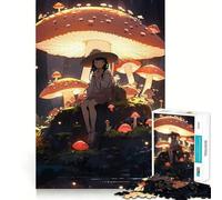 Anime Girl in Mushroom Forest Jigsaw Puzzles 1000 Pieces Focus Boost Fun Laser Cut for Flawless Fit Bonding Activity for Loved Ones (38x52cm)
