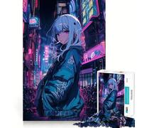 Anime Girl in Neon City Jigsaw 1000 Pieces for Teenagers Memory Train Fun Clean Seamless Connection Relaxing Indoor Group Activity (50x75cm)