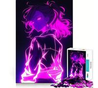 Anime Girl in Neon Glow 1000 Piece Jigsaws Creative Skill Toy Tight Lock No Loose Pieces Bonding Activity for Loved Ones (38x52cm)