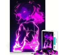 Anime Girl in Neon Glow Adults Puzzles 1000 Piece Jigsaws Recall Skill Fun High Precision Die Cut Easy to Learn Family Enjoyment (50x75cm)