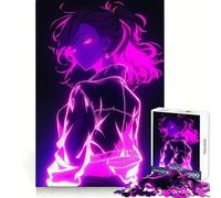 Anime Girl in Neon Glow Jigsaw 1000 Pieces for Adults Cognitive Recall Peaceful Escape Sharp Cut Seasonal Gift (38x26cm)
